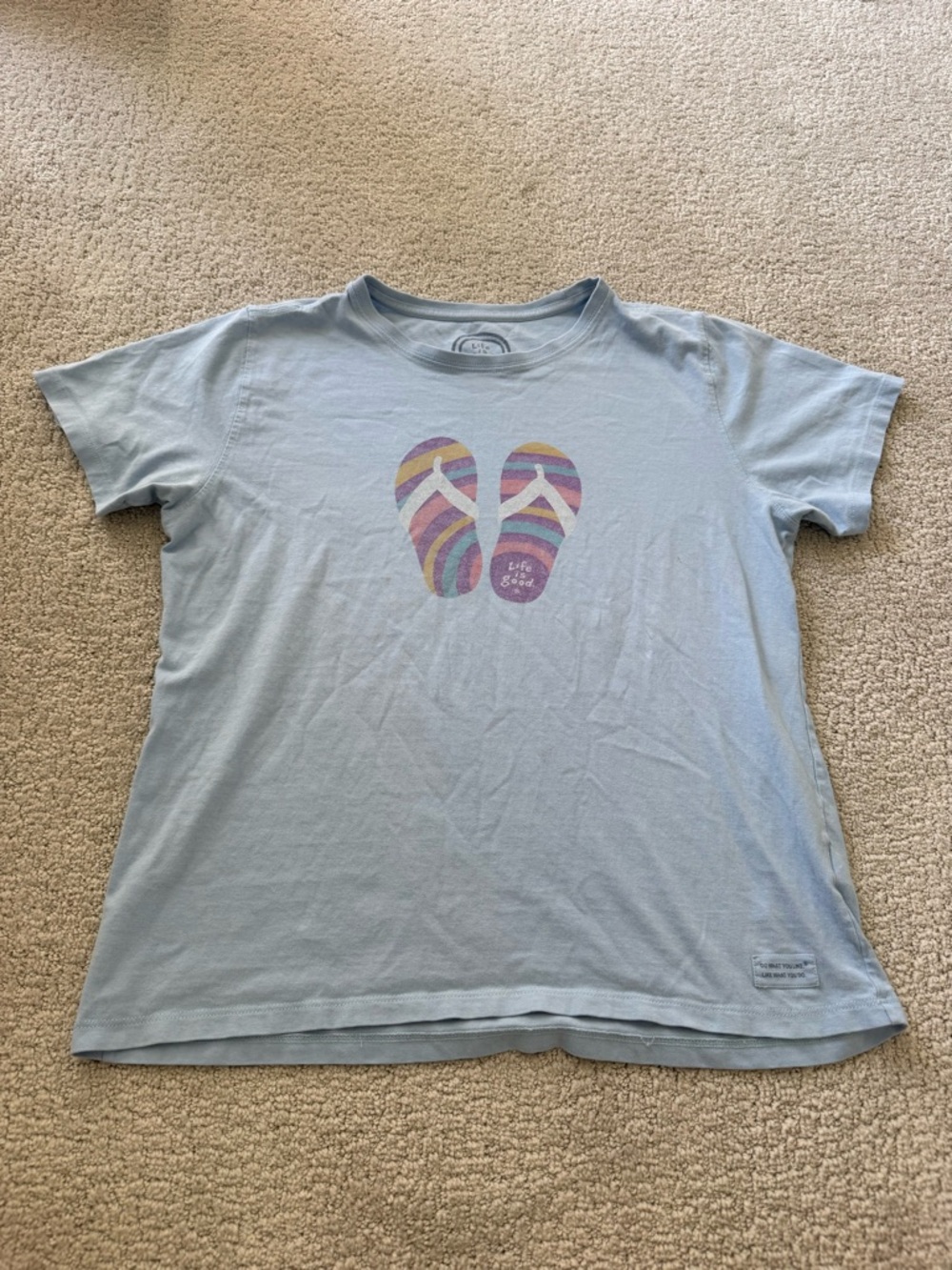 Life is Good Beach Flip Flops Tee Size M Blue Summer Vacation